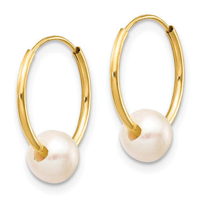 PGE 14k 5-6mm White Semi-round Freshwater Cultured Pearl Endless Hoop Earrings