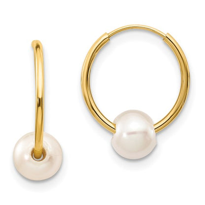 PGE 14k 5-6mm White Semi-round Freshwater Cultured Pearl Endless Hoop Earrings