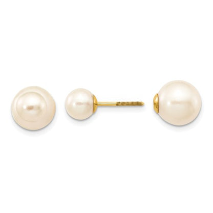 PGE 14k 6-7mm and 9-10mm White Round Freshwater Cultured Pearl Screwback Post Earrings