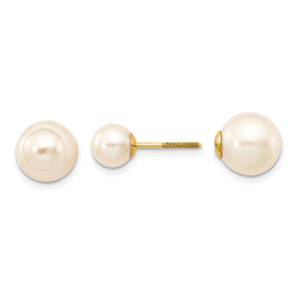 PGE 14k 6-7mm and 9-10mm White Round Freshwater Cultured Pearl Screwback Post Earrings