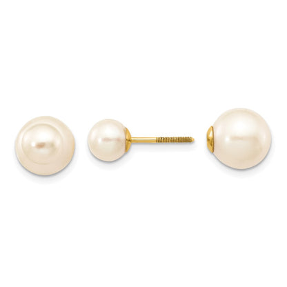 PGE 14k 6-7mm and 9-10mm White Round Freshwater Cultured Pearl Screwback Post Earrings