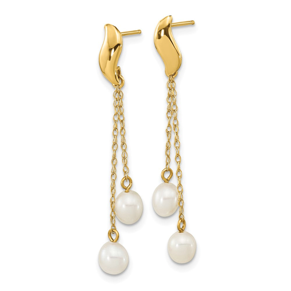 PGE 14k 4-5mm White Rice Freshwater Cultured Pearl Chain Dangle Post Earrings