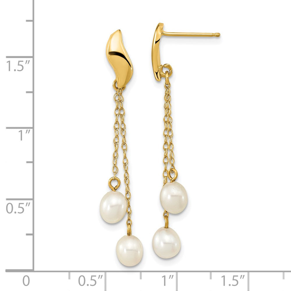 PGE 14k 4-5mm White Rice Freshwater Cultured Pearl Chain Dangle Post Earrings