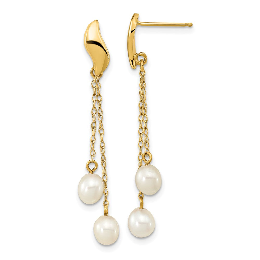 PGE 14k 4-5mm White Rice Freshwater Cultured Pearl Chain Dangle Post Earrings