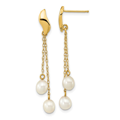 PGE 14k 4-5mm White Rice Freshwater Cultured Pearl Chain Dangle Post Earrings
