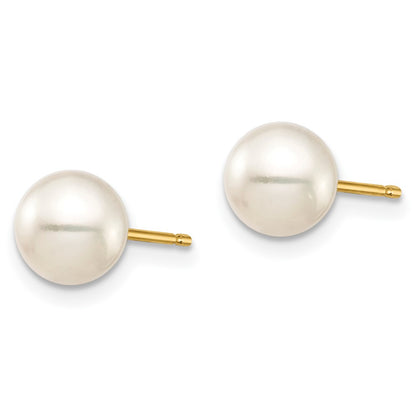 PGE 14k 6-7mm Black and White Round Freshwater Cultured Pearl 2 Pair Stud Post Earrings Set