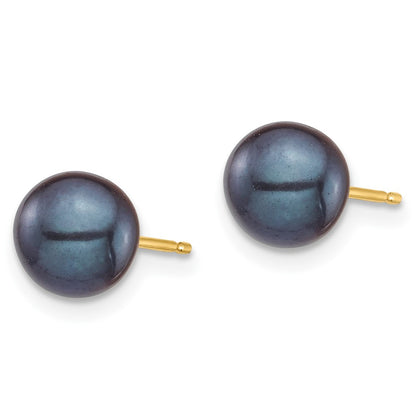 PGE 14k 6-7mm Black and White Round Freshwater Cultured Pearl 2 Pair Stud Post Earrings Set