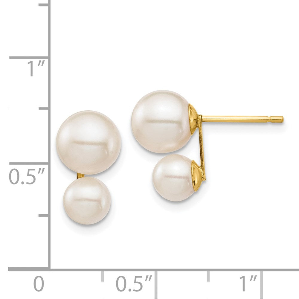 PGE 14k 5mm and 7mm White Round Freshwater Cultured Double Pearl Post Earrings
