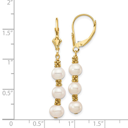 PGE 14k 5-6mm White Semi-Round Freshwater Cultured Pearl Dangle Leverback Earrings