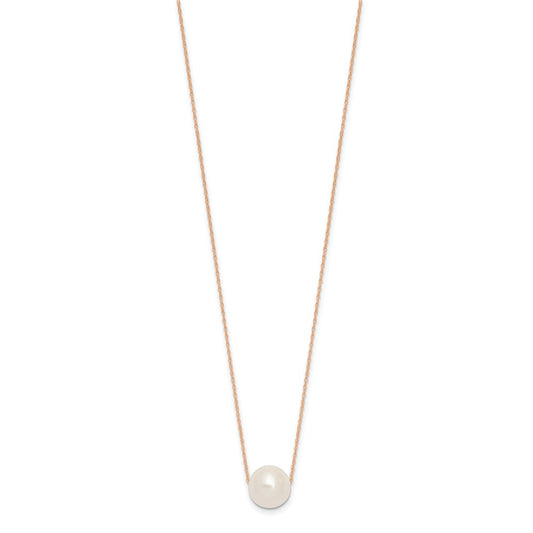 PGN 14k Rose Gold 10-11mm White Semi-Round Freshwater Cultured Pearl Rope 17 inch Necklace