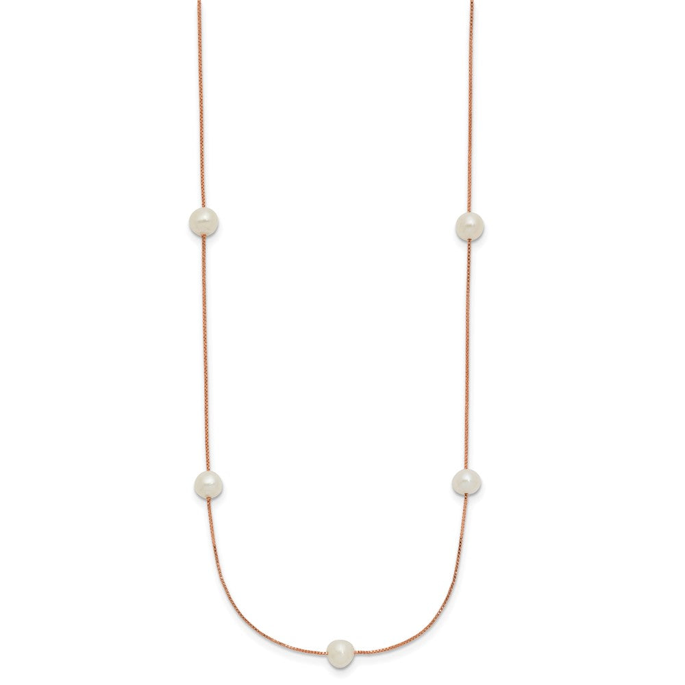 PGN 14k Rose Gold 5-6mm White Near-Round Freshwater Cultured Pearl 9-Station 18 inch Necklace