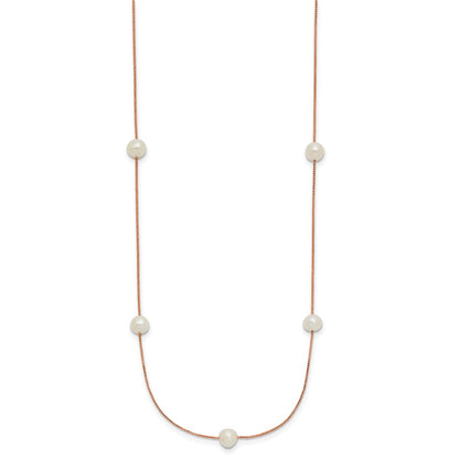 PGN 14k Rose Gold 5-6mm White Near-Round Freshwater Cultured Pearl 9-Station 18 inch Necklace