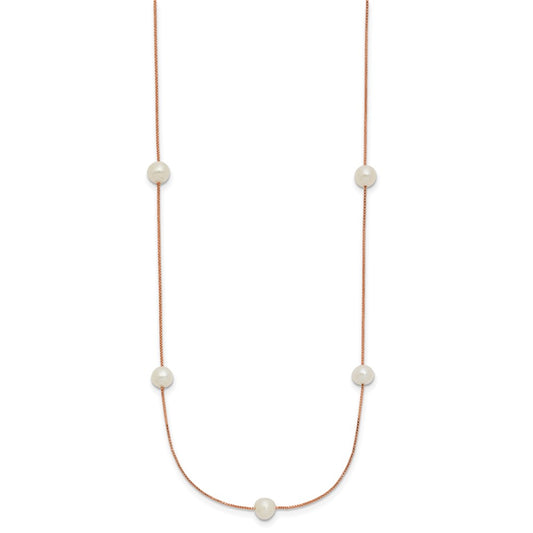 PGN 14k Rose Gold 5-6mm White Near-Round Freshwater Cultured Pearl 9-Station 18 inch Necklace