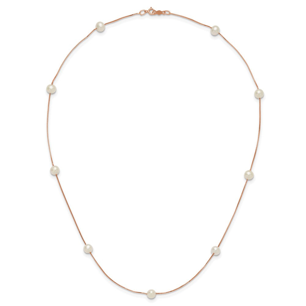 PGN 14k Rose Gold 5-6mm White Near-Round Freshwater Cultured Pearl 9-Station 18 inch Necklace