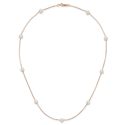 PGN 14k Rose Gold 5-6mm White Near-Round Freshwater Cultured Pearl 9-Station 18 inch Necklace