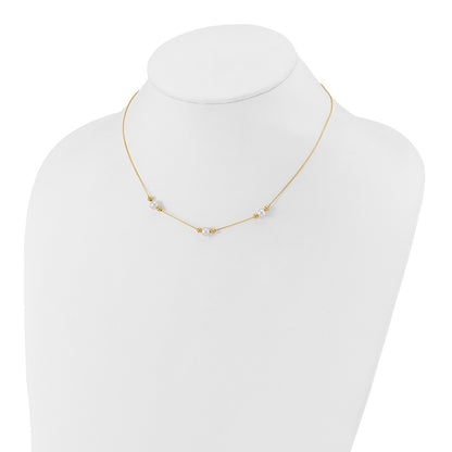 PGN 14K Polished White Round Freshwater Cultured Pearl and Bead 3-Station 16 inch Necklace Plus 2 inch Extender