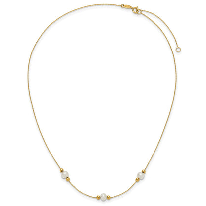 PGN 14K Polished White Round Freshwater Cultured Pearl and Bead 3-Station 16 inch Necklace Plus 2 inch Extender