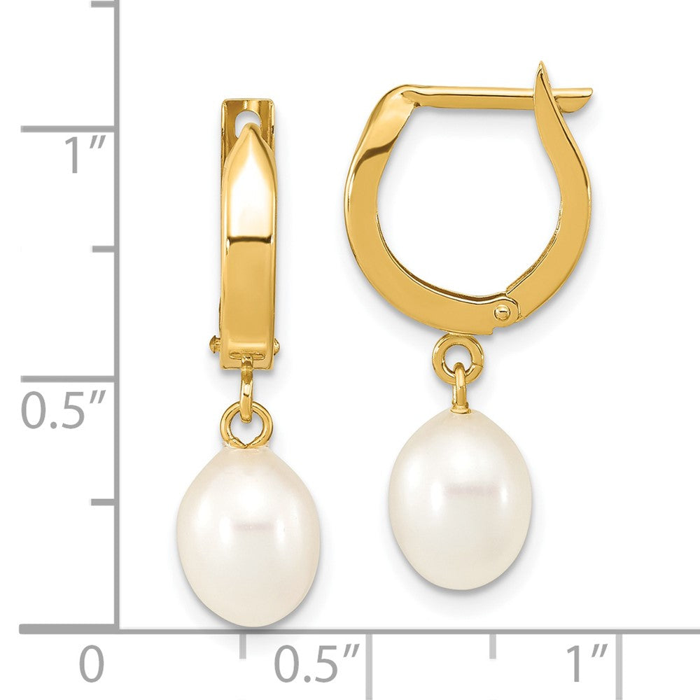 PGE 14k 6-7mm White Rice Freshwater Cultured Pearl Hoop Dangle Earrings