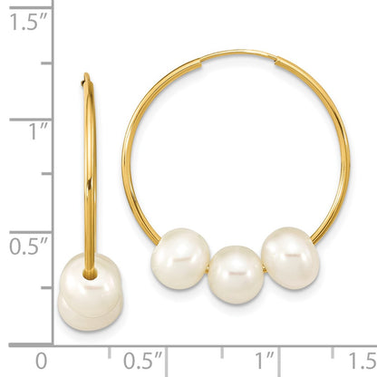 PGE 14k 6-7mm White Semi-Round Freshwater Cultured Pearl Infinity Hoop Earrings