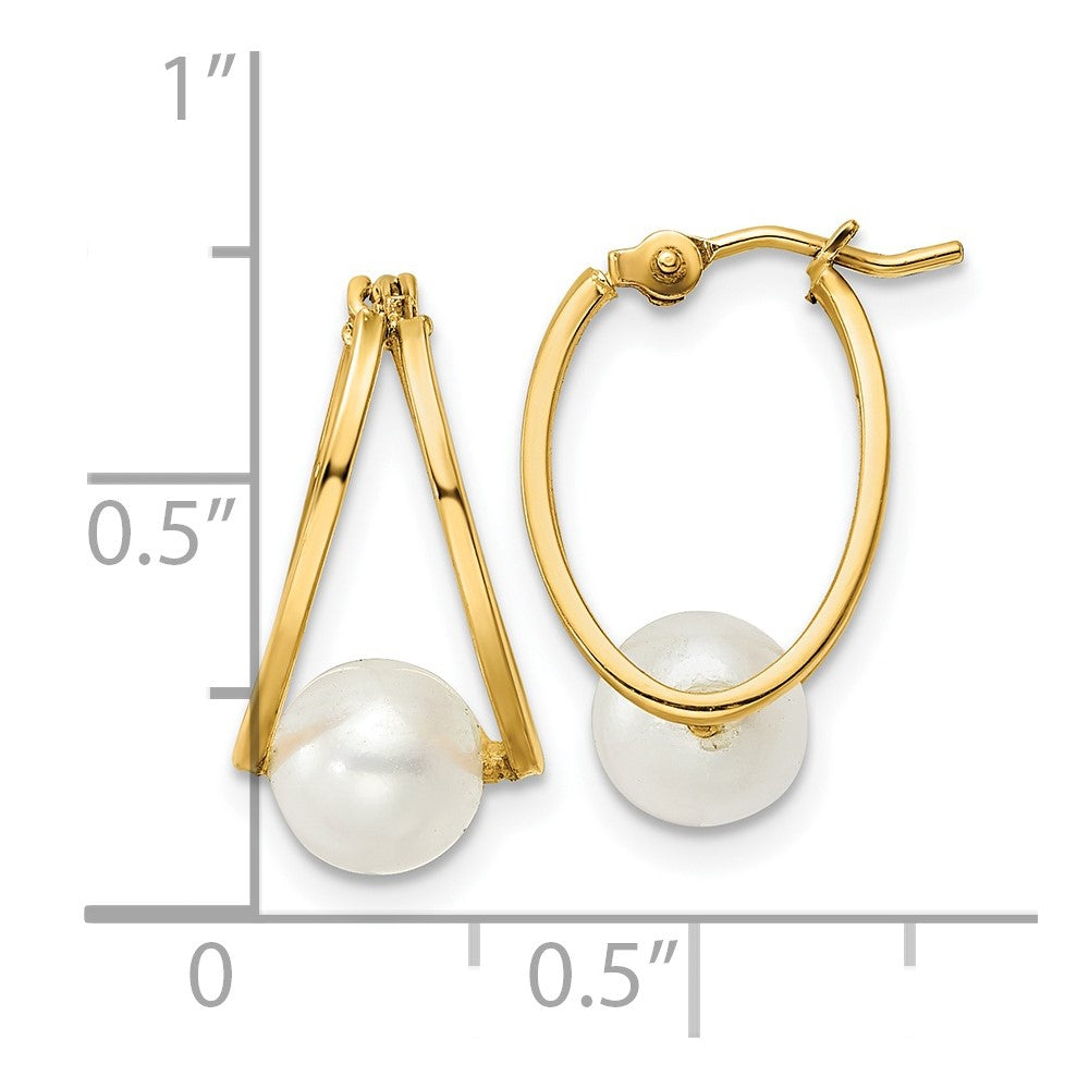 PGE 14k Polished 6-7mm Round White Freshwater Cultured Pearl Hoop Earrings