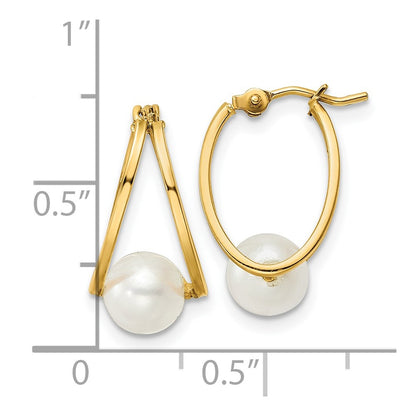 PGE 14k Polished 6-7mm Round White Freshwater Cultured Pearl Hoop Earrings