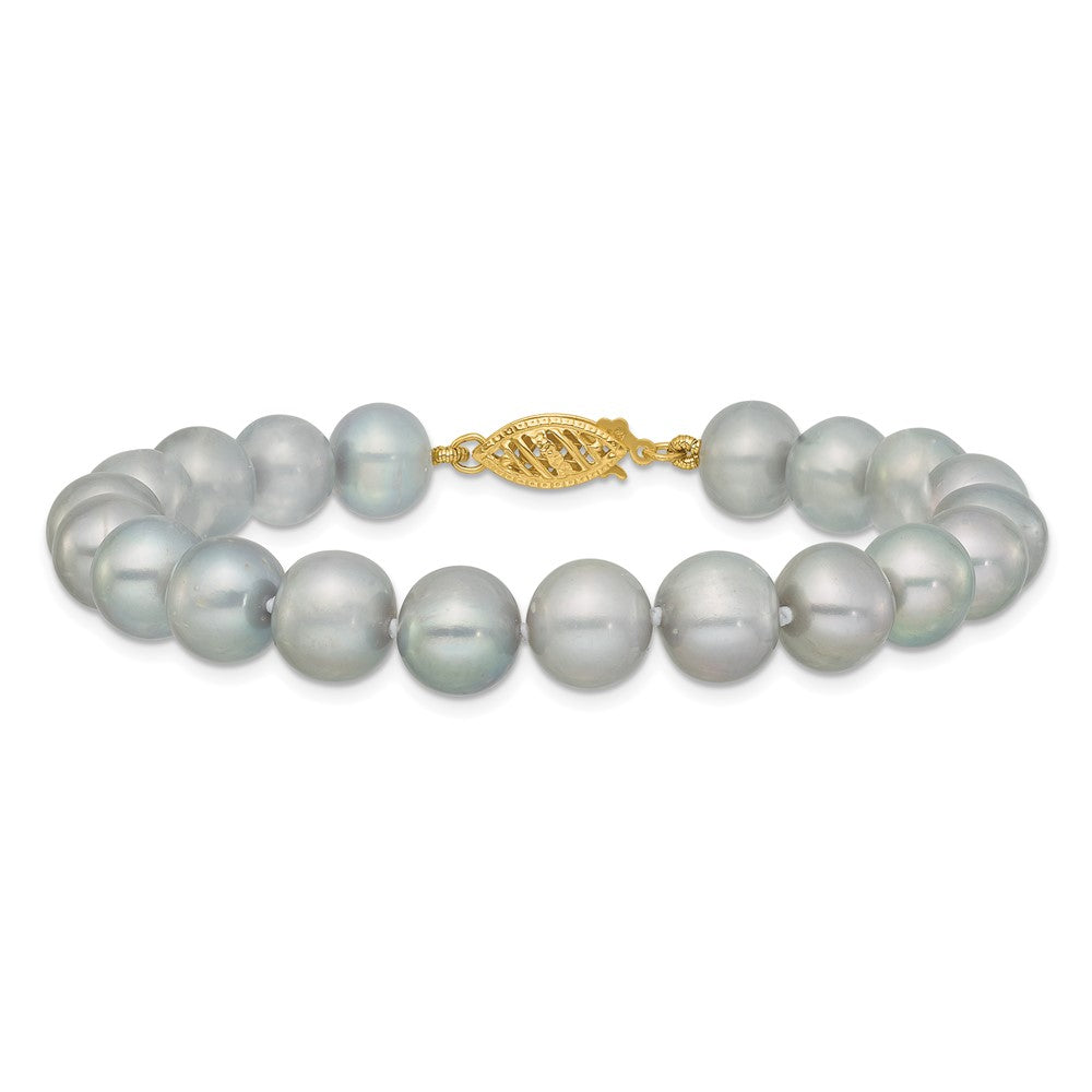 PGB 14K 8-9mm Grey Near Round Freshwater Cultured Pearl 7.5 inch Bracelet