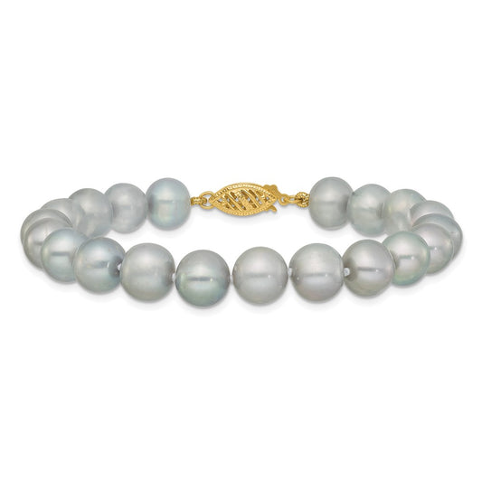 PGB 14K 8-9mm Grey Near Round Freshwater Cultured Pearl 7.5 inch Bracelet
