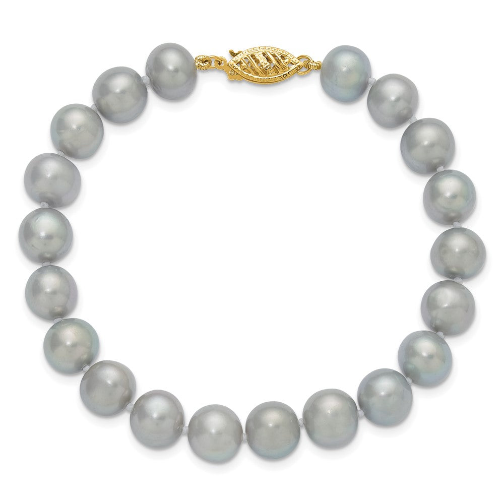 PGB 14K 8-9mm Grey Near Round Freshwater Cultured Pearl 7.5 inch Bracelet