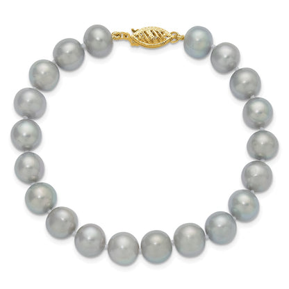 PGB 14K 8-9mm Grey Near Round Freshwater Cultured Pearl 7.5 inch Bracelet