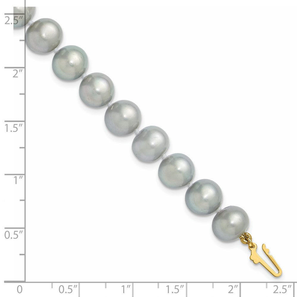 PGB 14K 8-9mm Grey Near Round Freshwater Cultured Pearl 7.5 inch Bracelet