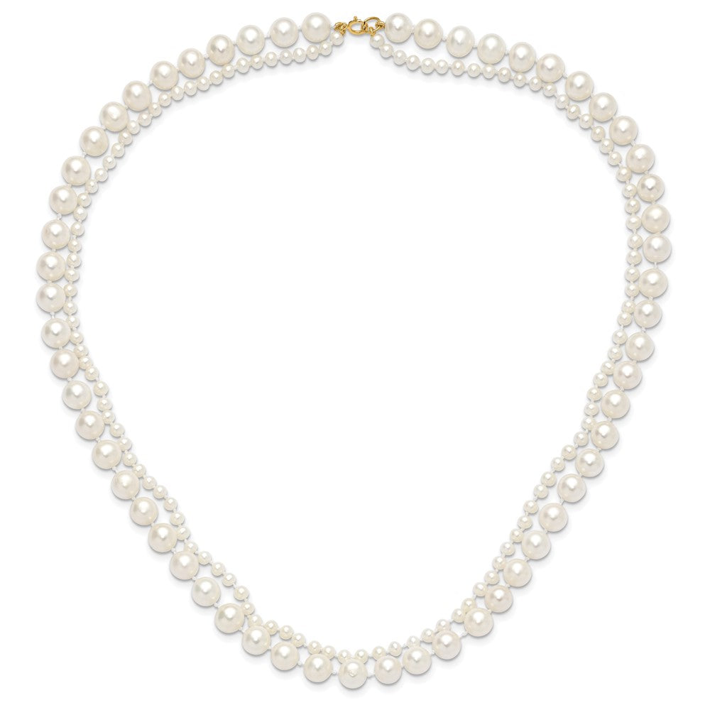 PGN 14k 3-4mm and 7-8mm White Near-Round Freshwater Cultured Pearl 2-Strand 18 inch Necklace