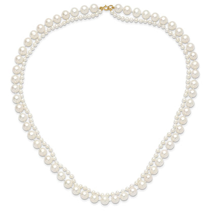PGN 14k 3-4mm and 7-8mm White Near-Round Freshwater Cultured Pearl 2-Strand 18 inch Necklace