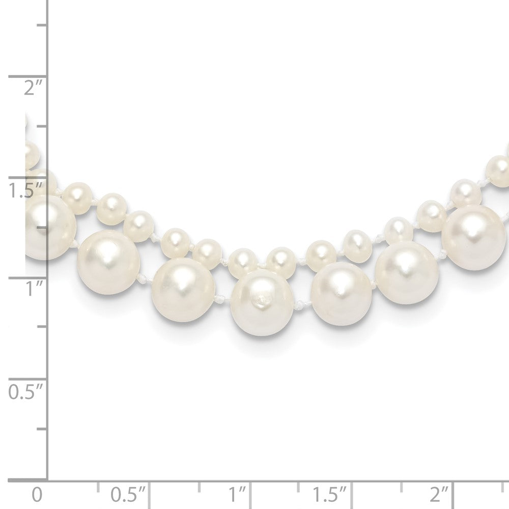 PGN 14k 3-4mm and 7-8mm White Near-Round Freshwater Cultured Pearl 2-Strand 18 inch Necklace