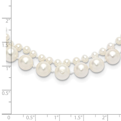 PGN 14k 3-4mm and 7-8mm White Near-Round Freshwater Cultured Pearl 2-Strand 18 inch Necklace
