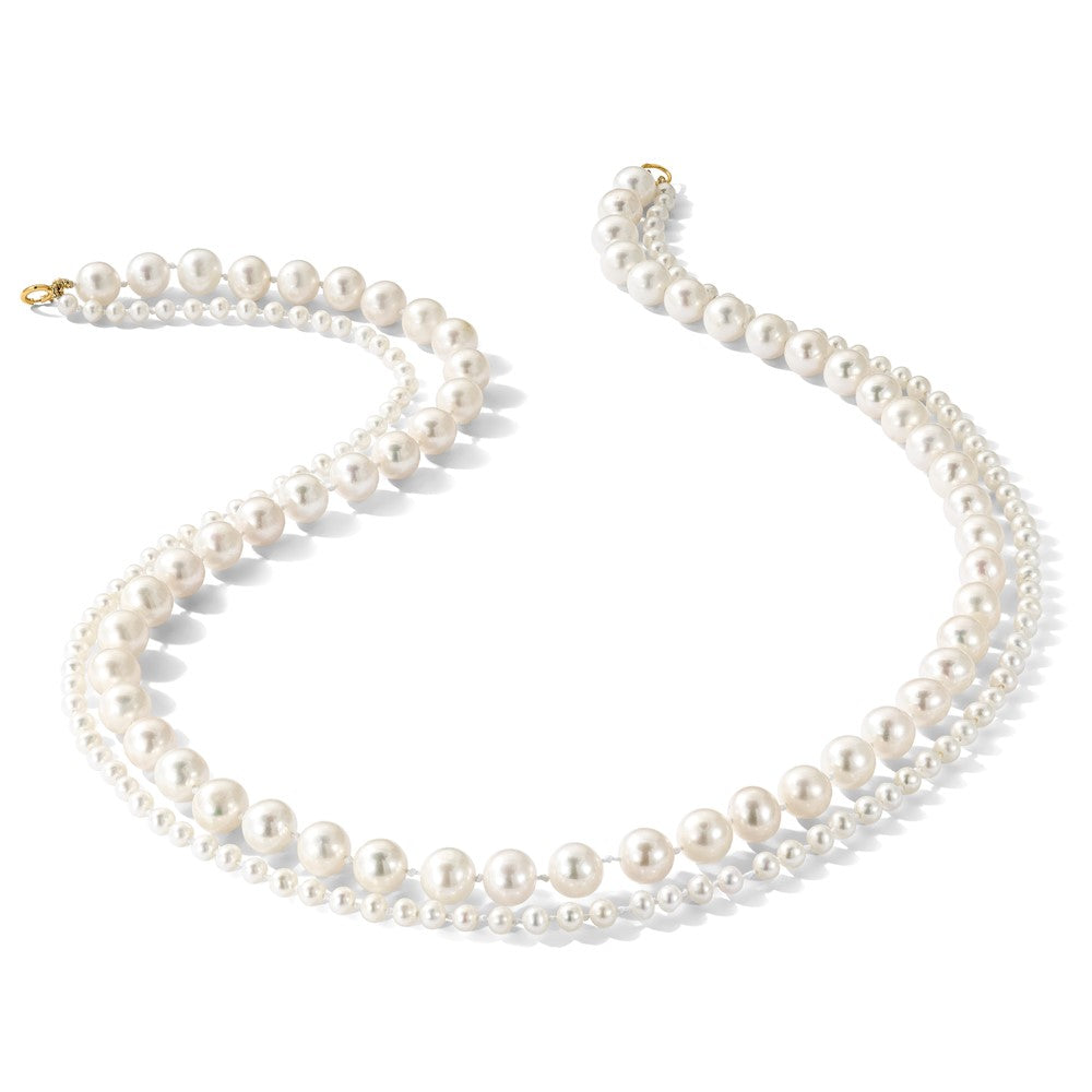 PGN 14k 3-4mm and 7-8mm White Near-Round Freshwater Cultured Pearl 2-Strand 18 inch Necklace