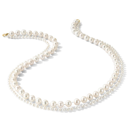 PGN 14k 3-4mm and 7-8mm White Near-Round Freshwater Cultured Pearl 2-Strand 18 inch Necklace