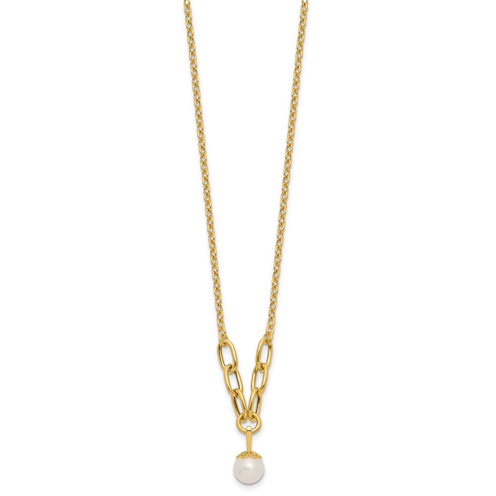 PGN 14k Polished 8-9mm Near Round Freshwater Cultured Pearl Dangle 16.75 inch Necklace