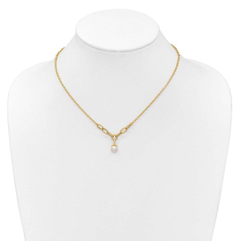 PGN 14k Polished 8-9mm Near Round Freshwater Cultured Pearl Dangle 16.75 inch Necklace