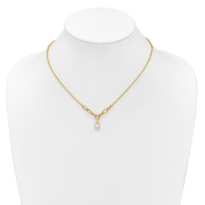 PGN 14k Polished 8-9mm Near Round Freshwater Cultured Pearl Dangle 16.75 inch Necklace