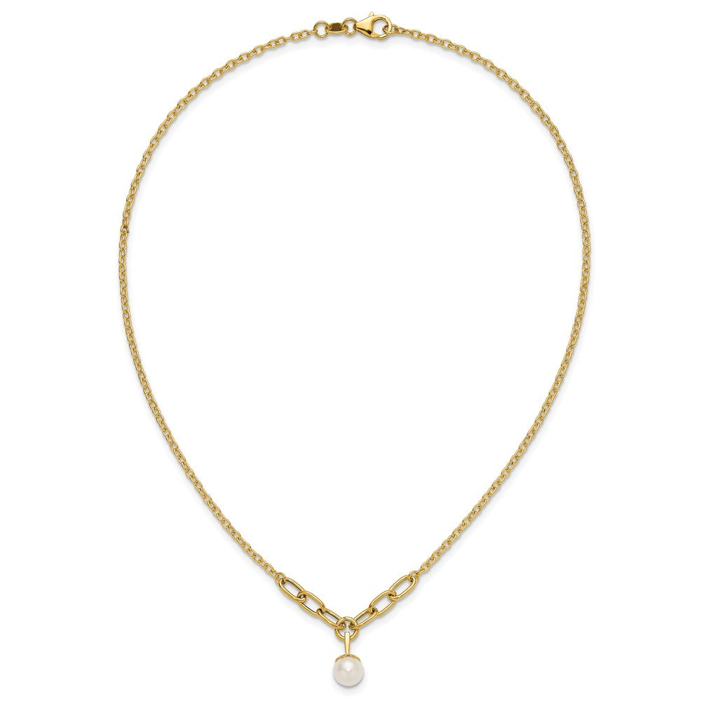 PGN 14k Polished 8-9mm Near Round Freshwater Cultured Pearl Dangle 16.75 inch Necklace