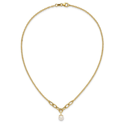 PGN 14k Polished 8-9mm Near Round Freshwater Cultured Pearl Dangle 16.75 inch Necklace