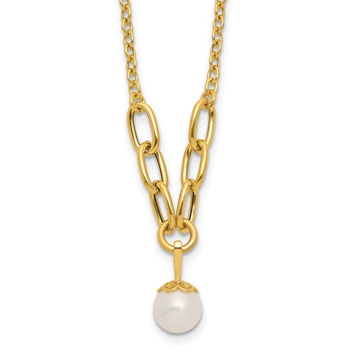 PGN 14k Polished 8-9mm Near Round Freshwater Cultured Pearl Dangle 16.75 inch Necklace