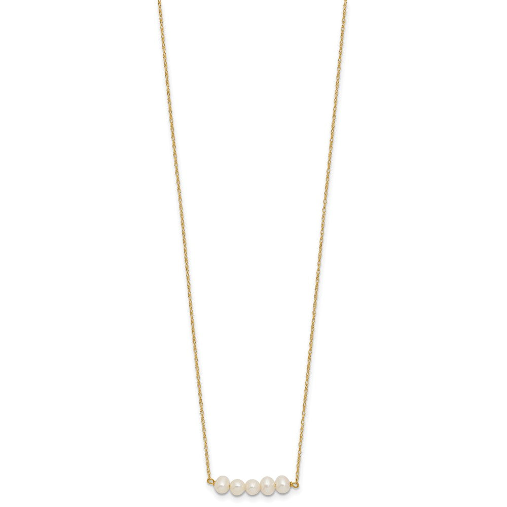 PGN 14k Polished 4-5mm Semi-Round White Freshwater Cultured 5-Pearl Bar 19.5 inch Necklace