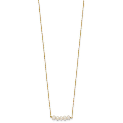 PGN 14k Polished 4-5mm Semi-Round White Freshwater Cultured 5-Pearl Bar 19.5 inch Necklace