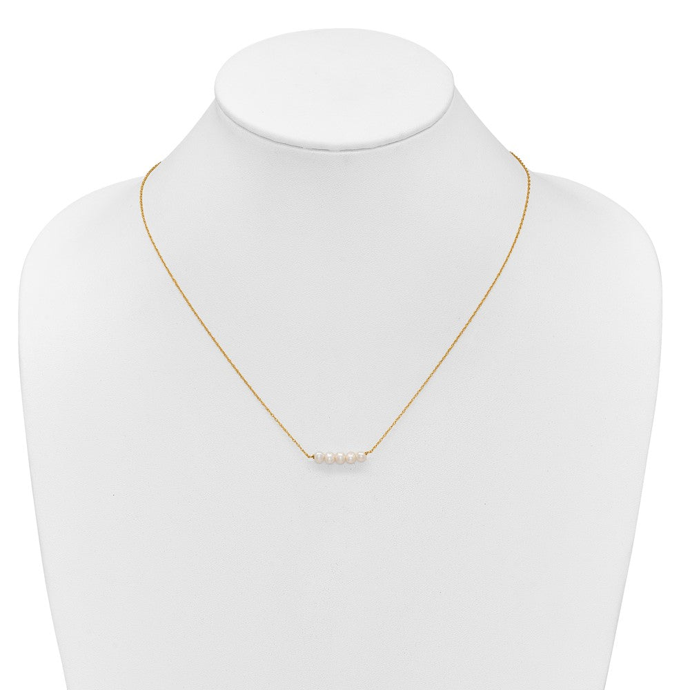 PGN 14k Polished 4-5mm Semi-Round White Freshwater Cultured 5-Pearl Bar 19.5 inch Necklace