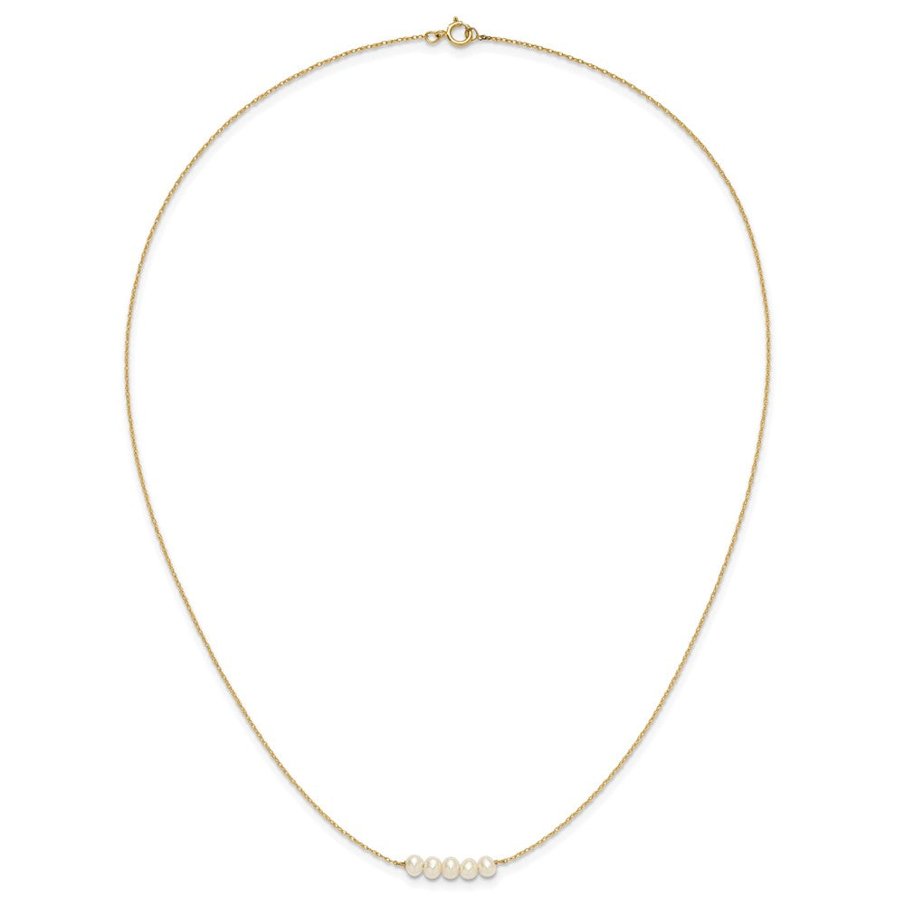PGN 14k Polished 4-5mm Semi-Round White Freshwater Cultured 5-Pearl Bar 19.5 inch Necklace
