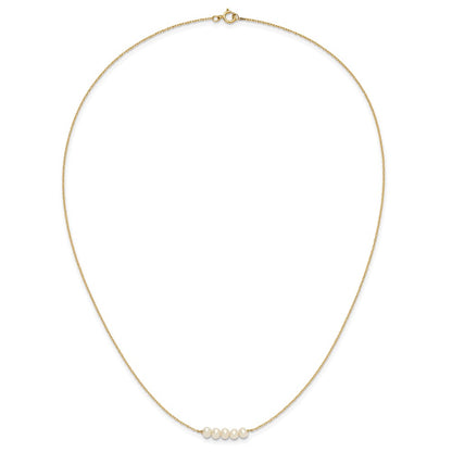 PGN 14k Polished 4-5mm Semi-Round White Freshwater Cultured 5-Pearl Bar 19.5 inch Necklace