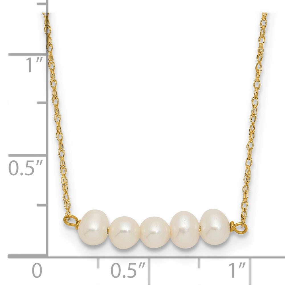 PGN 14k Polished 4-5mm Semi-Round White Freshwater Cultured 5-Pearl Bar 19.5 inch Necklace