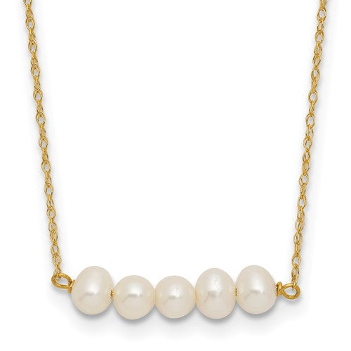 PGN 14k Polished 4-5mm Semi-Round White Freshwater Cultured 5-Pearl Bar 19.5 inch Necklace