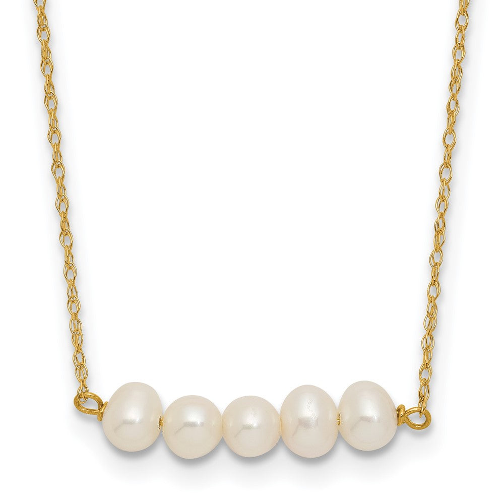 PGN 14k Polished 4-5mm Semi-Round White Freshwater Cultured 5-Pearl Bar 19.5 inch Necklace